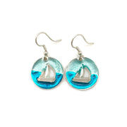 Pewter Earrings w Color Enamel - Teal/Aqua Sailboat