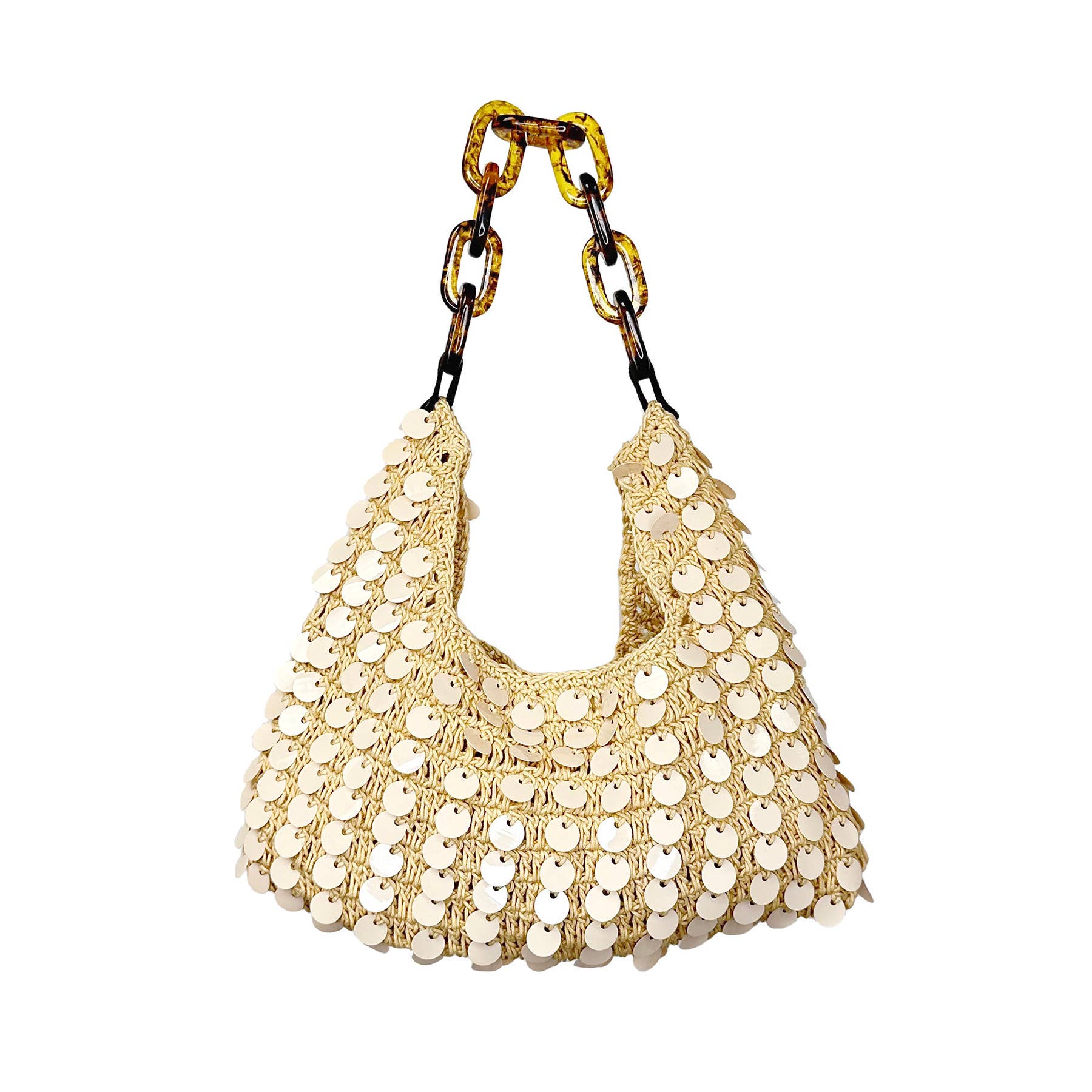 Mia Bag - Cotton Sequined Purse with Link Handle - Silver
