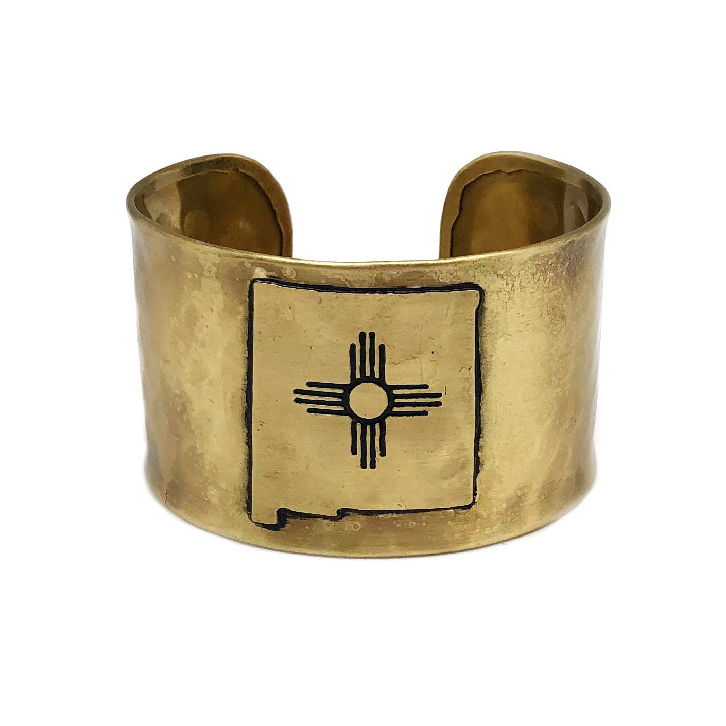 Antique Brass Adjustable Cuff Bracelet - New Mexico Zia Sun