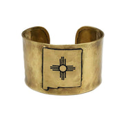 Antique Brass Adjustable Cuff Bracelet - New Mexico Zia Sun