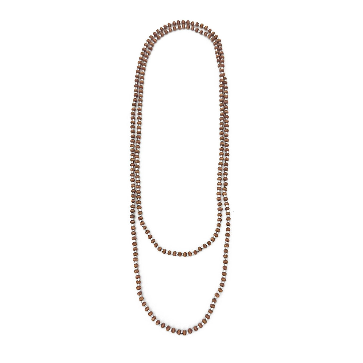 Sachi Long Wood Bead Necklace - Brown