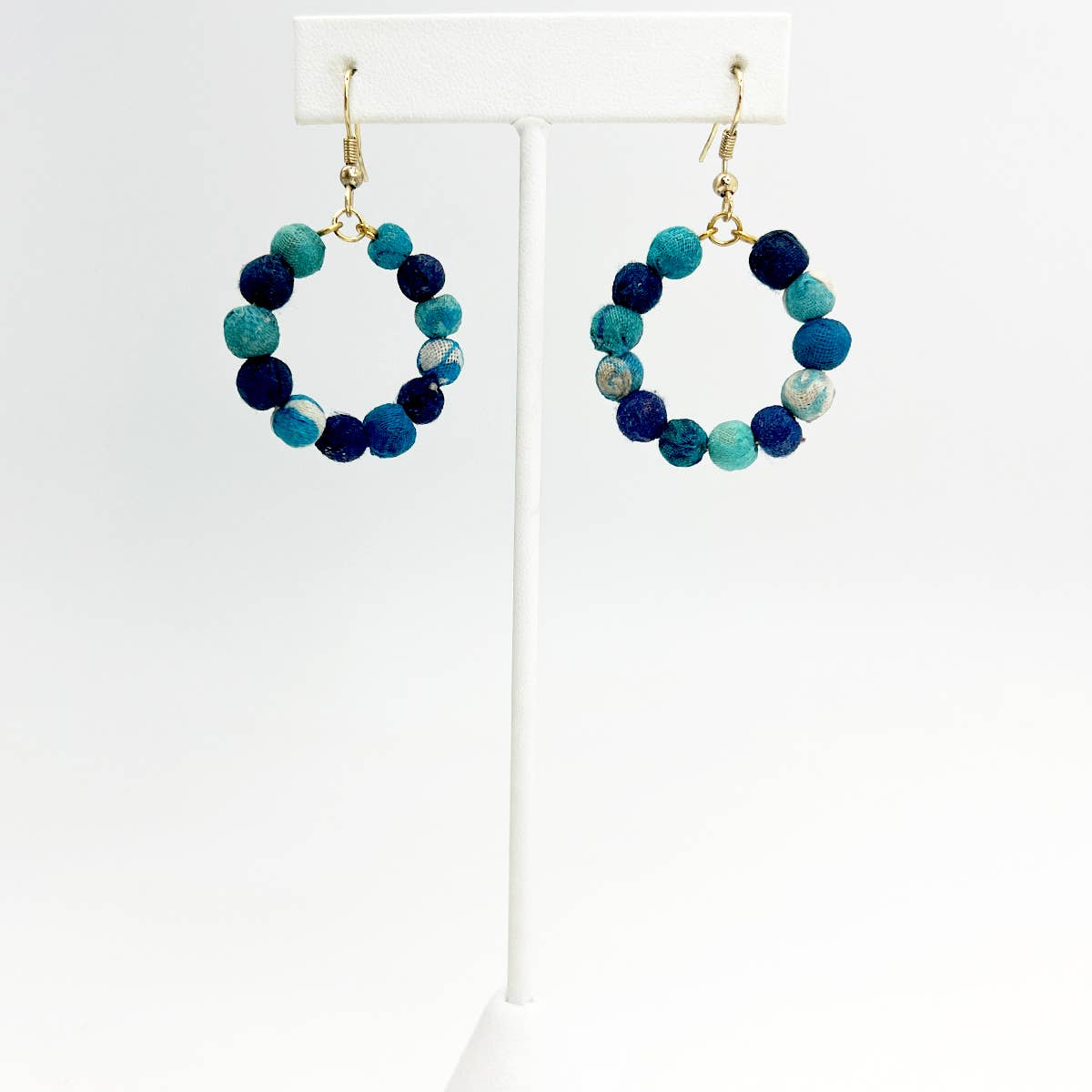 Aasha Aqua Small Hoop Kantha Handcrafted Earrings