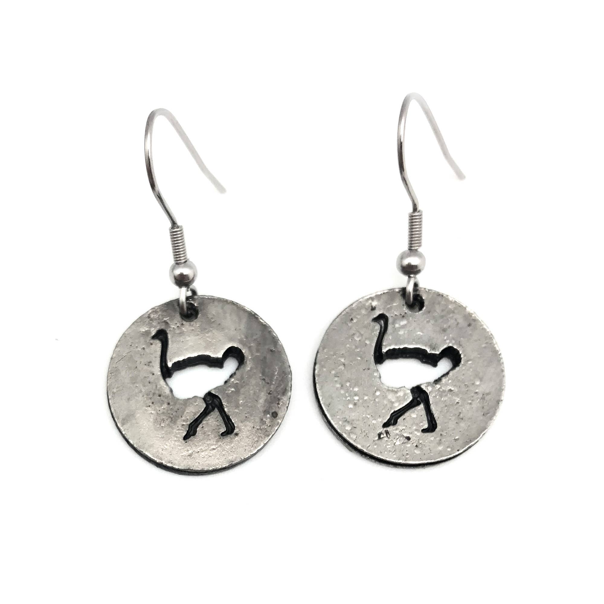 Pewter Earrings - Ostrich