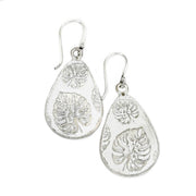 Handcrafted White Monstera Leaf Patina Earrings