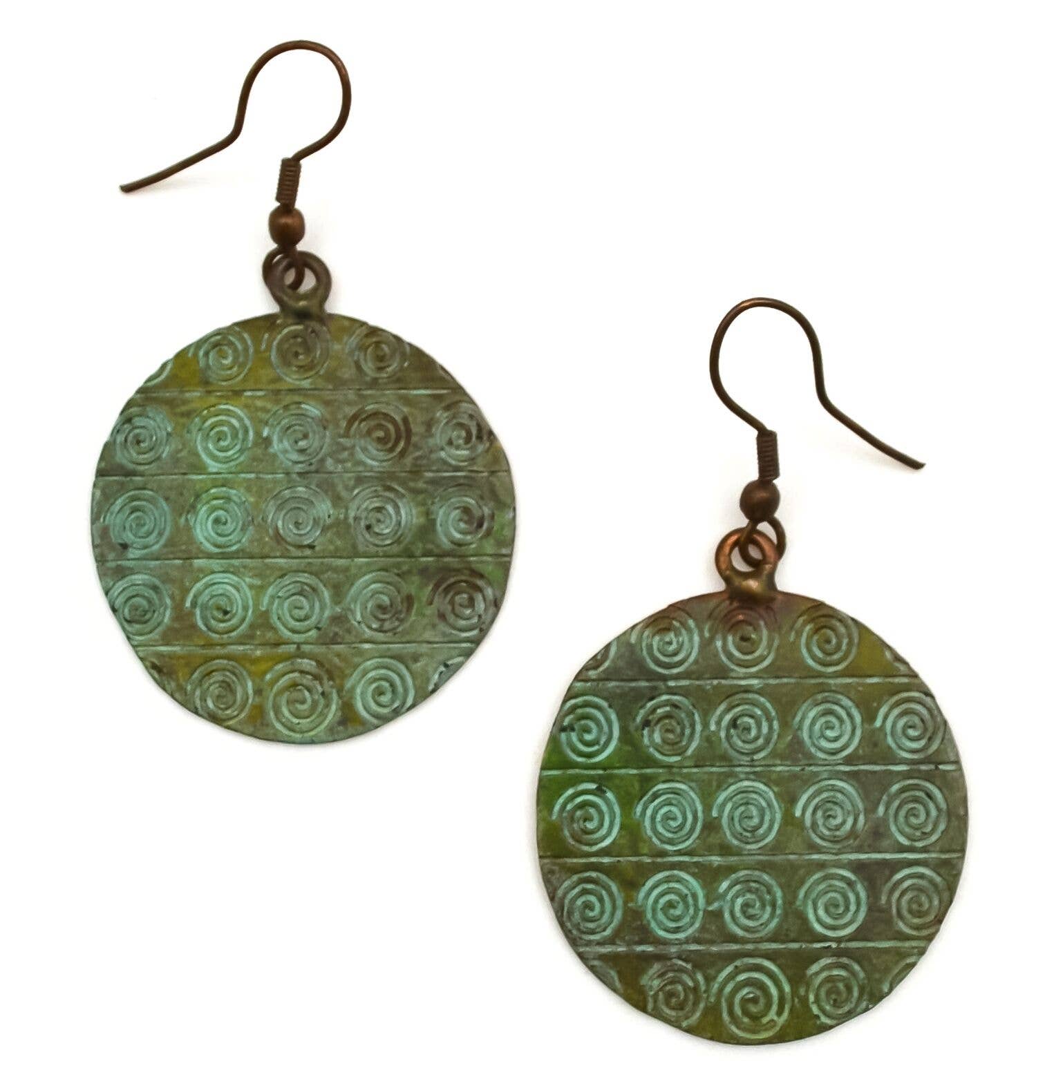 Striped Spirals Copper Patina Earrings