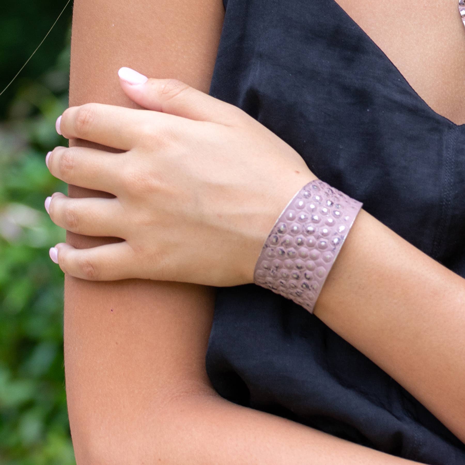 Silver Patina Bracelet - Dusty Rose Rivets