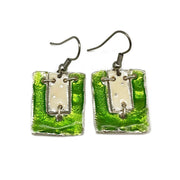 Pewter Earrings with Color Enamel - Light Green/Cream