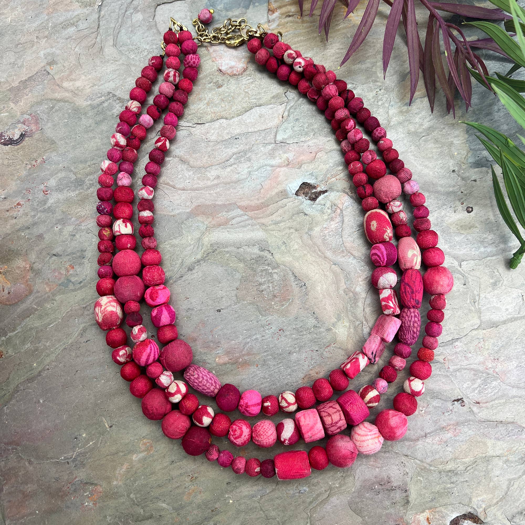 Aasha Trinity Blush Kantha beaded Layered Necklace