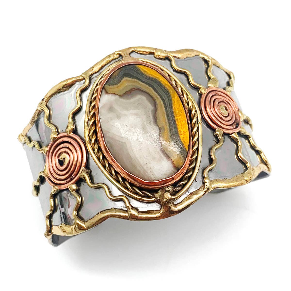 Mixed Metal Bracelet with Bumblebee Jasper Stone