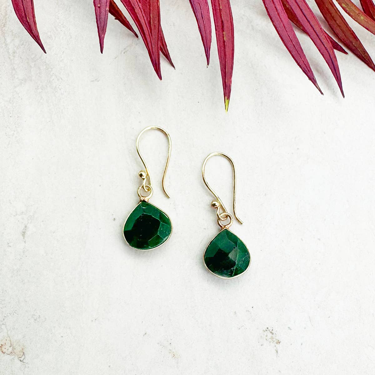 Gold Plated Earrings with Semi-Precious Stone - Mica Green