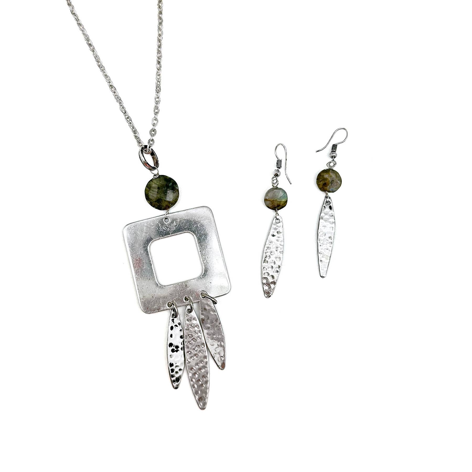 Banjara Collection Earrings - Labradorite, Silver Drops