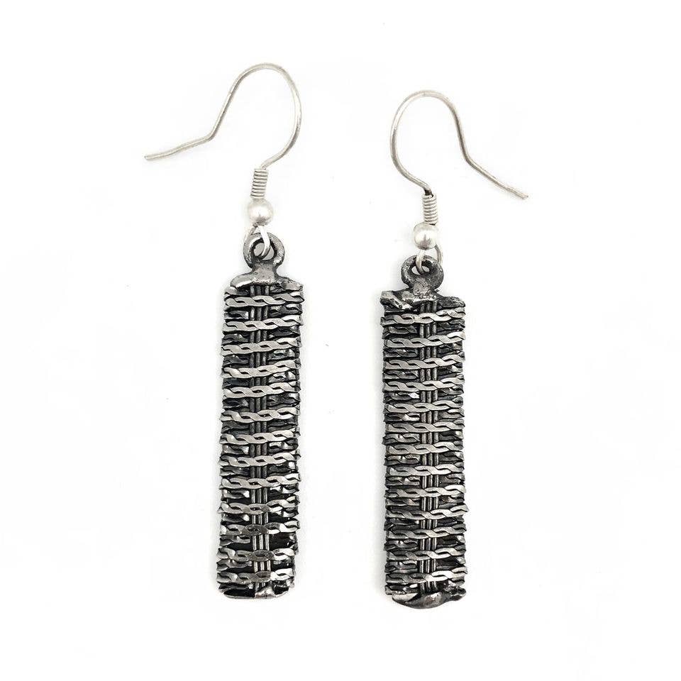 Basketweave Braided Chain Long Rectangle Earrings