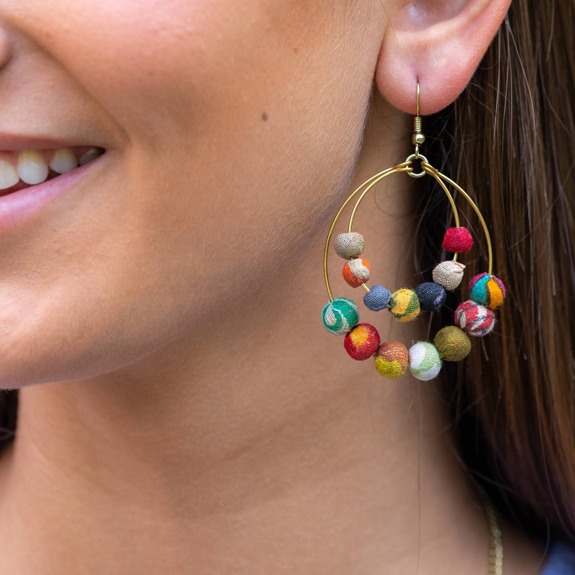 Aasha Kantha Handcrafted Hoops with Beads Earrings