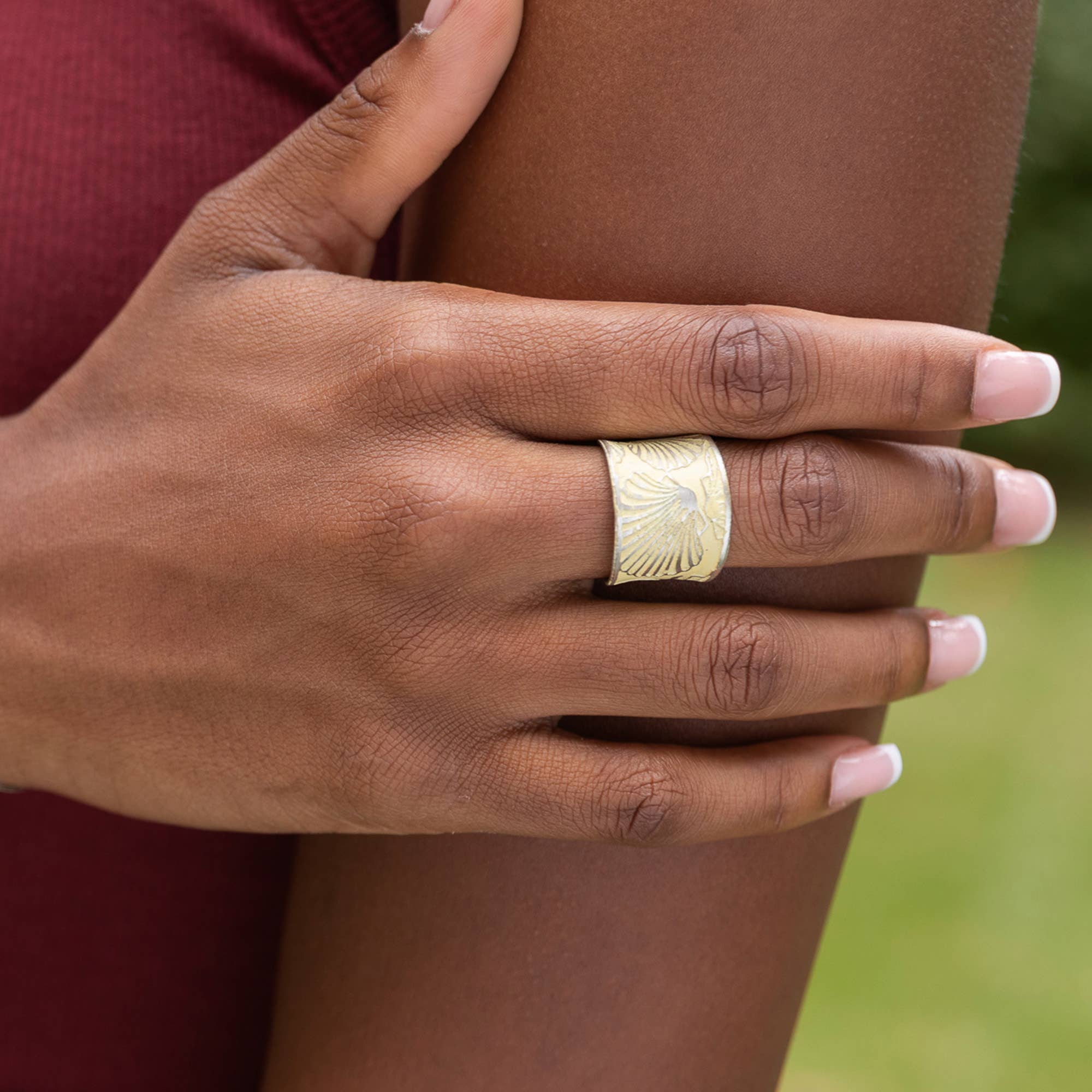 Handcrafted Pale Yellow Scallop Patina Ring
