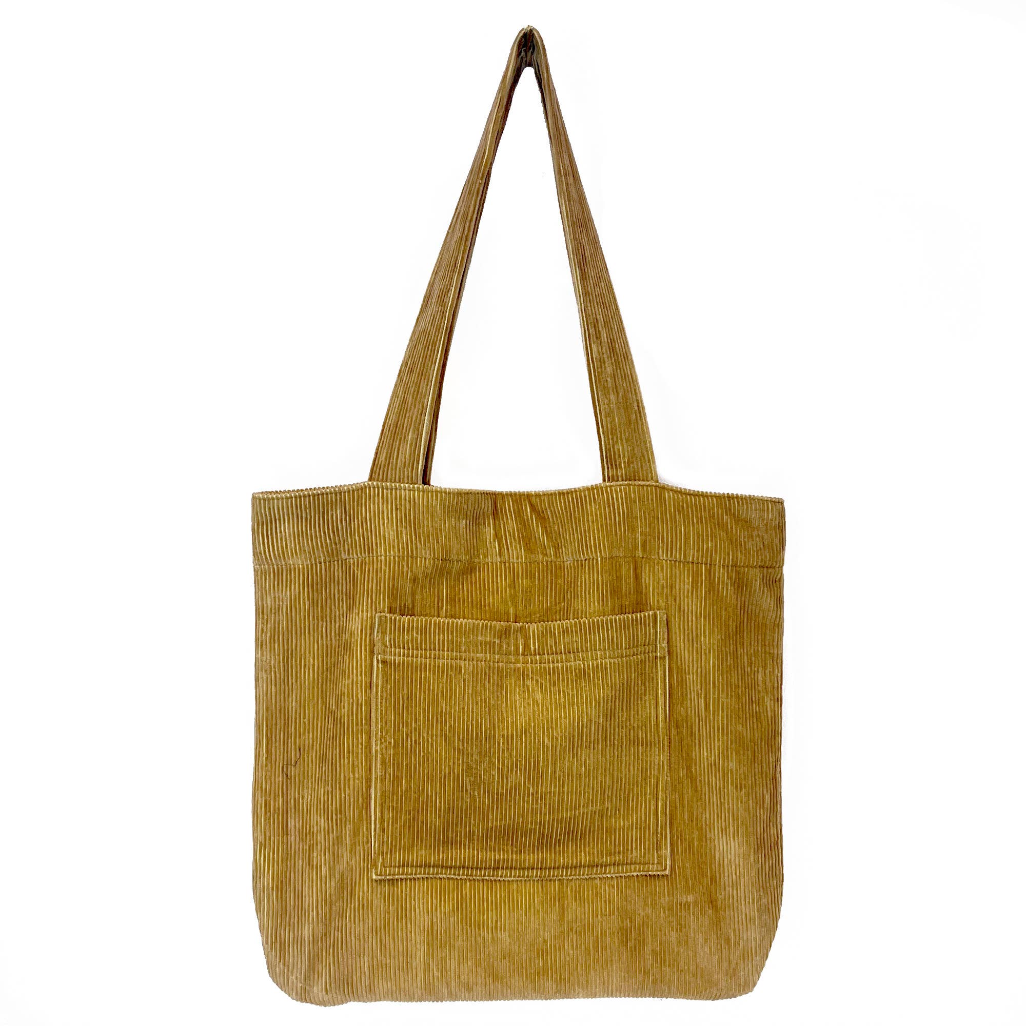 Corduroy Tote Bag with Front Pocket - Camel