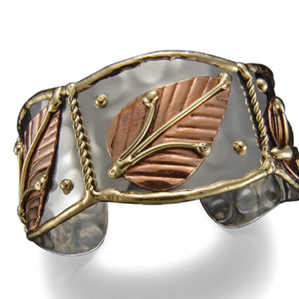 Mixed Metal Cuff Bracelet - Framed Leaves