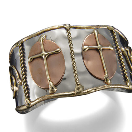 Mixed Metal Cuff Bracelet - Crosses in Ovals