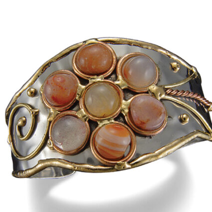 Mixed Metal Cuff Bracelet - Agate Flower