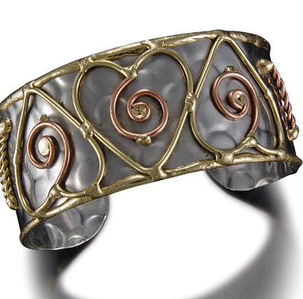 Mixed Metal Cuff Bracelet - Spiral Hearts