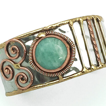 Mixed Metal Cuff Bracelet - Amazonite