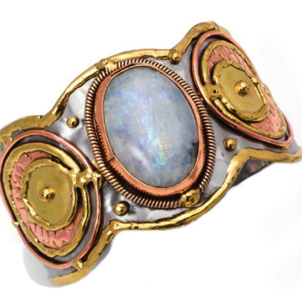Mixed Metal and Rainbow Moonstone Stone Bracelet