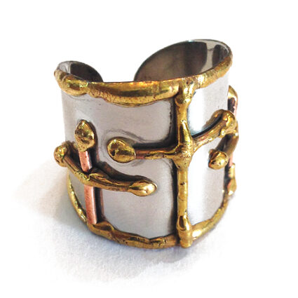 Mixed Metal Cross Cuff Ring