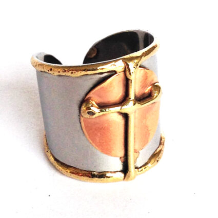 Mixed Metal Cross Cuff Ring