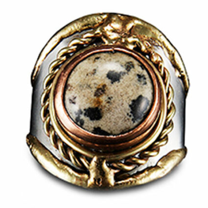 Mixed Metal and Semiprecious Stone Ring Dalmatian Jasper
