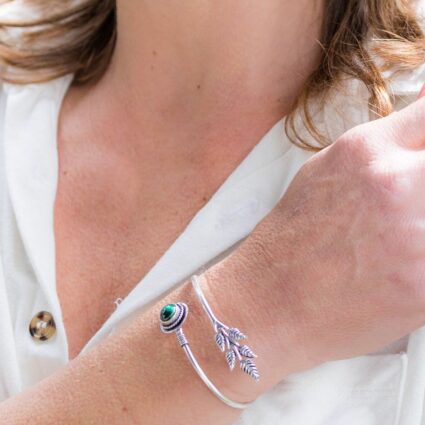 Tanvi Collection Bangle Bracelet - Silver with Malachite