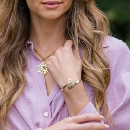 Tanvi Collection Bangle Bracelet - Gold with Rose Quartz