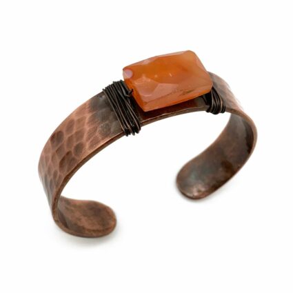 Banjara Hammered Cuff With Stone - Carnelian