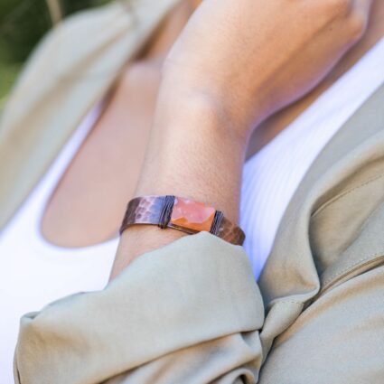 Banjara Hammered Cuff With Stone - Carnelian