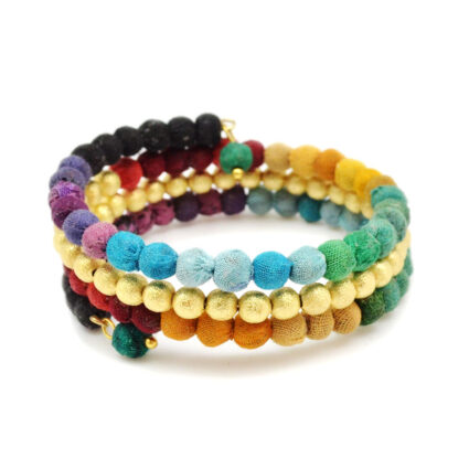 Aasha Rainbow and Brass Coil Beaded Bracelet