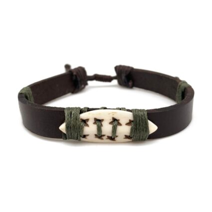 Aadi Bone Bead On Brown Leather Pull Tie Men's Bracelet