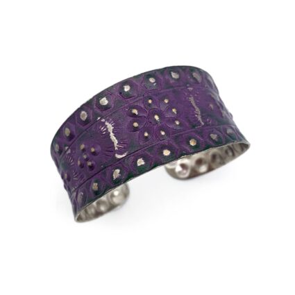 Silver Patina Bracelet - Purple Floral and Dots