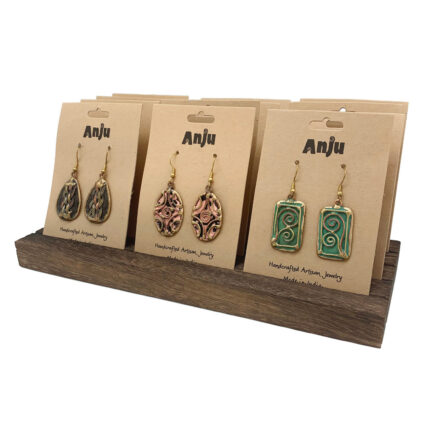 Brass patina earrings with display