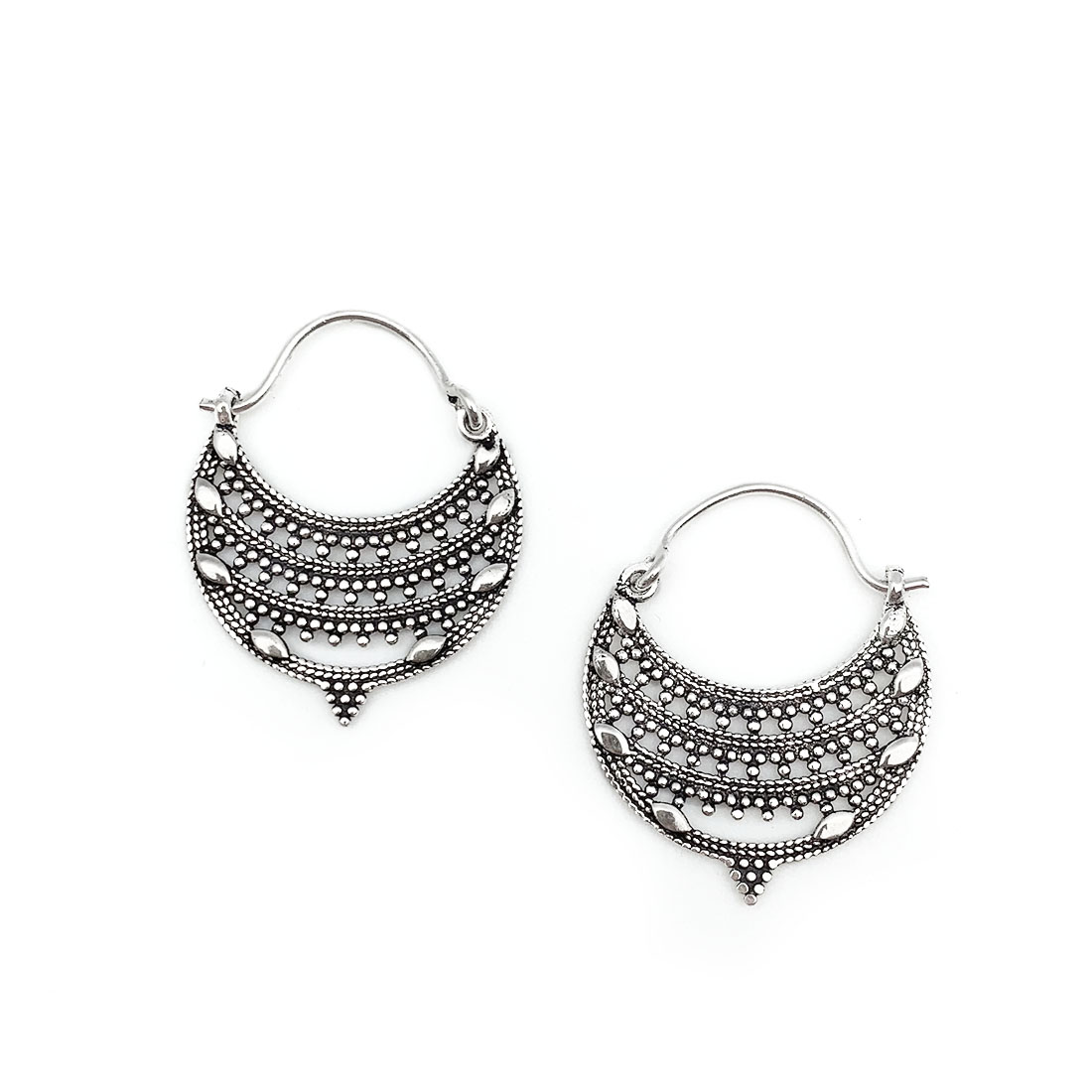 Tanvi Collection Earrings - Silver Filigree Dots Semicircle