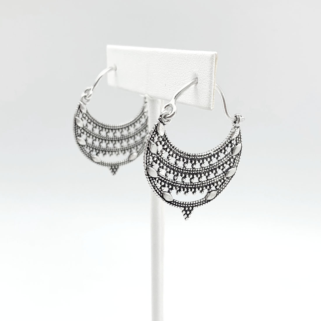 Tanvi Collection Earrings - Silver Filigree Dots Semicircle