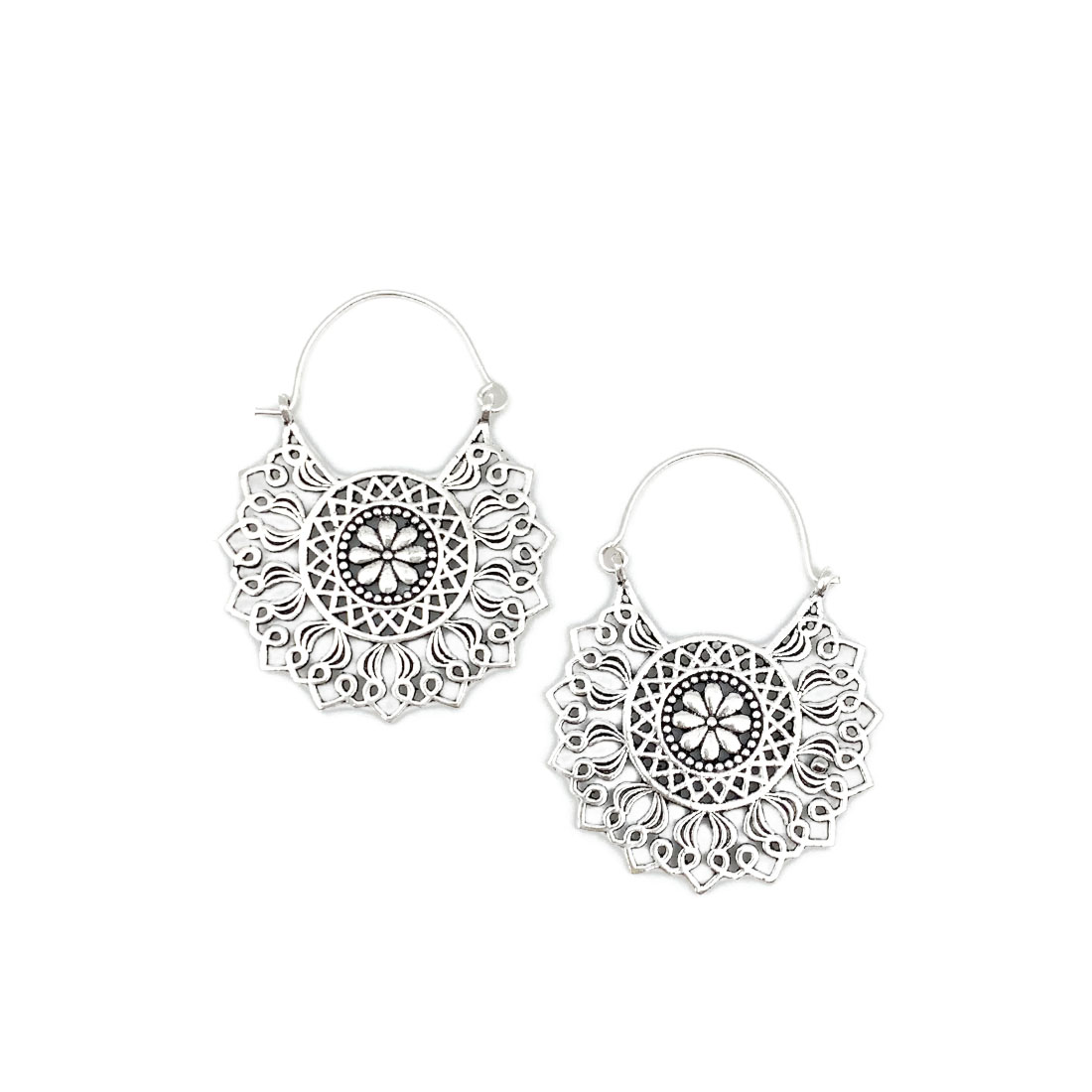 Tanvi Collection Earrings - Silver Filigree Floral Center