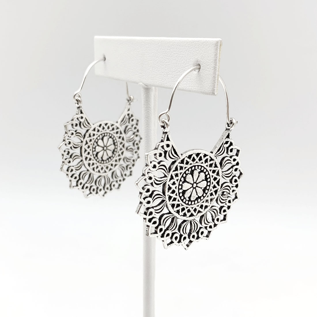 Tanvi Collection Earrings - Silver Filigree Floral Center