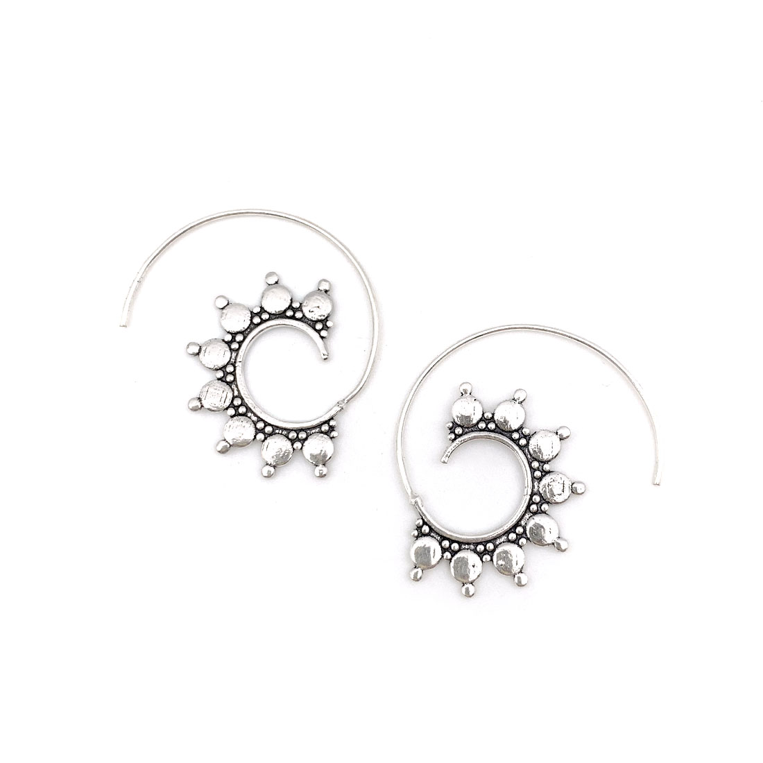 Tanvi Collection Earrings - Silver Circles/Dots Open Hoop