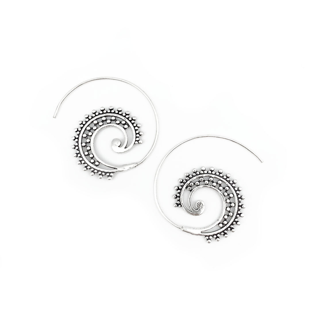 Tanvi Collection Earrings - Silver Filigree Dots Open Hoop