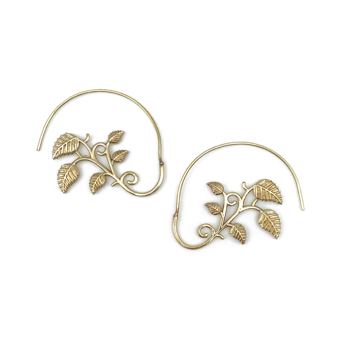 Tanvi Collection Earrings - Gold Leafy Vines Open Hoop