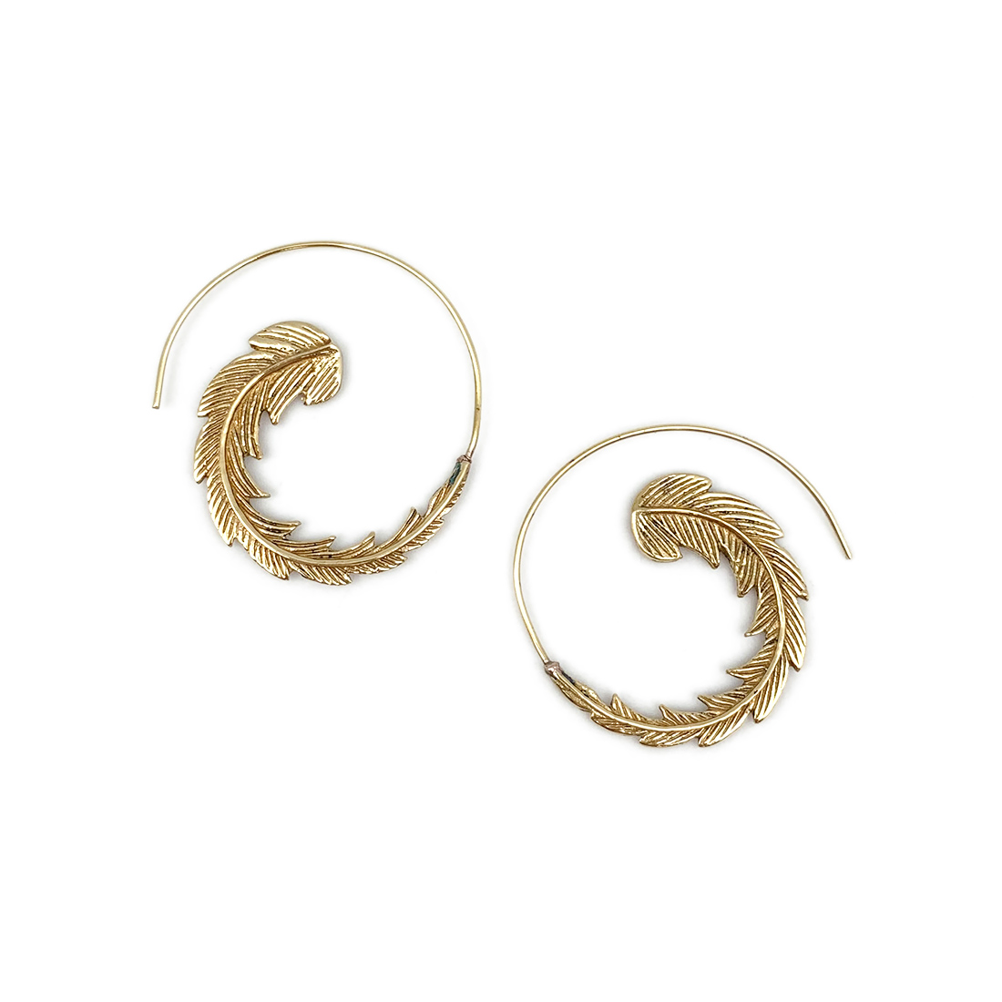 Tanvi Collection Earrings - Gold Curled Feather Open Hoop