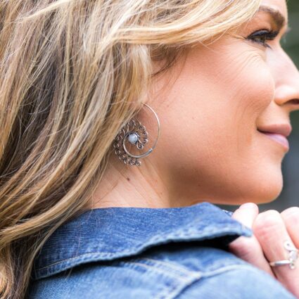 Tanvi Collection Earrings - Moonstone Silver Curls Open Hoop