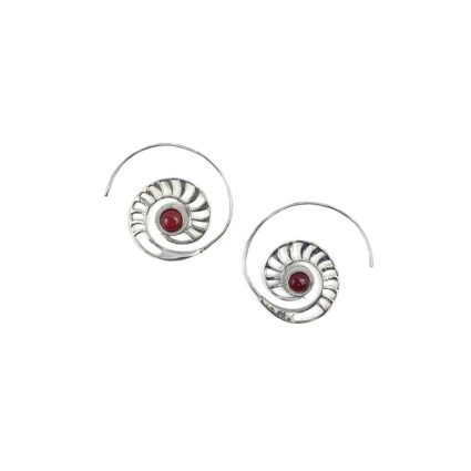 Tanvi Collection Earrings - Garnet Nautilus Shell Open Hoop