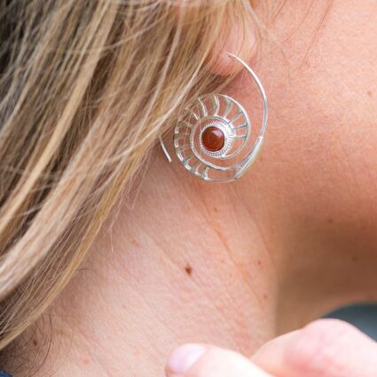 Tanvi Collection Earrings - Garnet Nautilus Shell Open Hoop