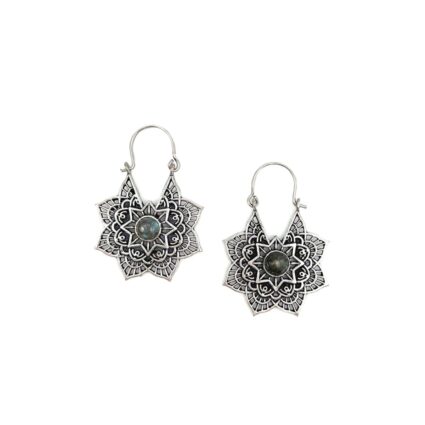 Tanvi Collection Earrings - Labradorite Silver Lace Flower