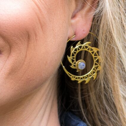 Tanvi Collection Earrings - Moonstone Gold Spiked Open Hoop