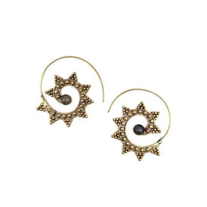 Tanvi Collection Earrings - Labradorite Gold Geo Open Hoop